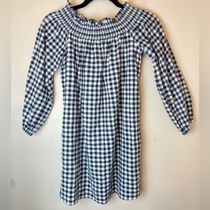 Abercrombie & Fitch Gingham Off The Shoulder Navy White Mini Dress Size XS